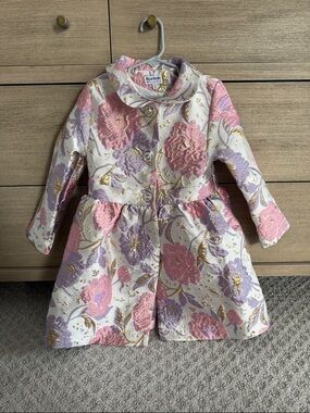 Blueberi Boulevard Pink & Lavender Floral Brocade Girls Pea Coat and Dress